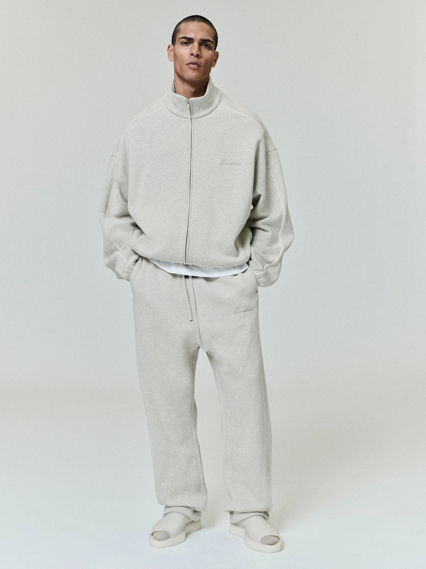 ESSENTIALS Modern Fleece Track Jacket With Piping