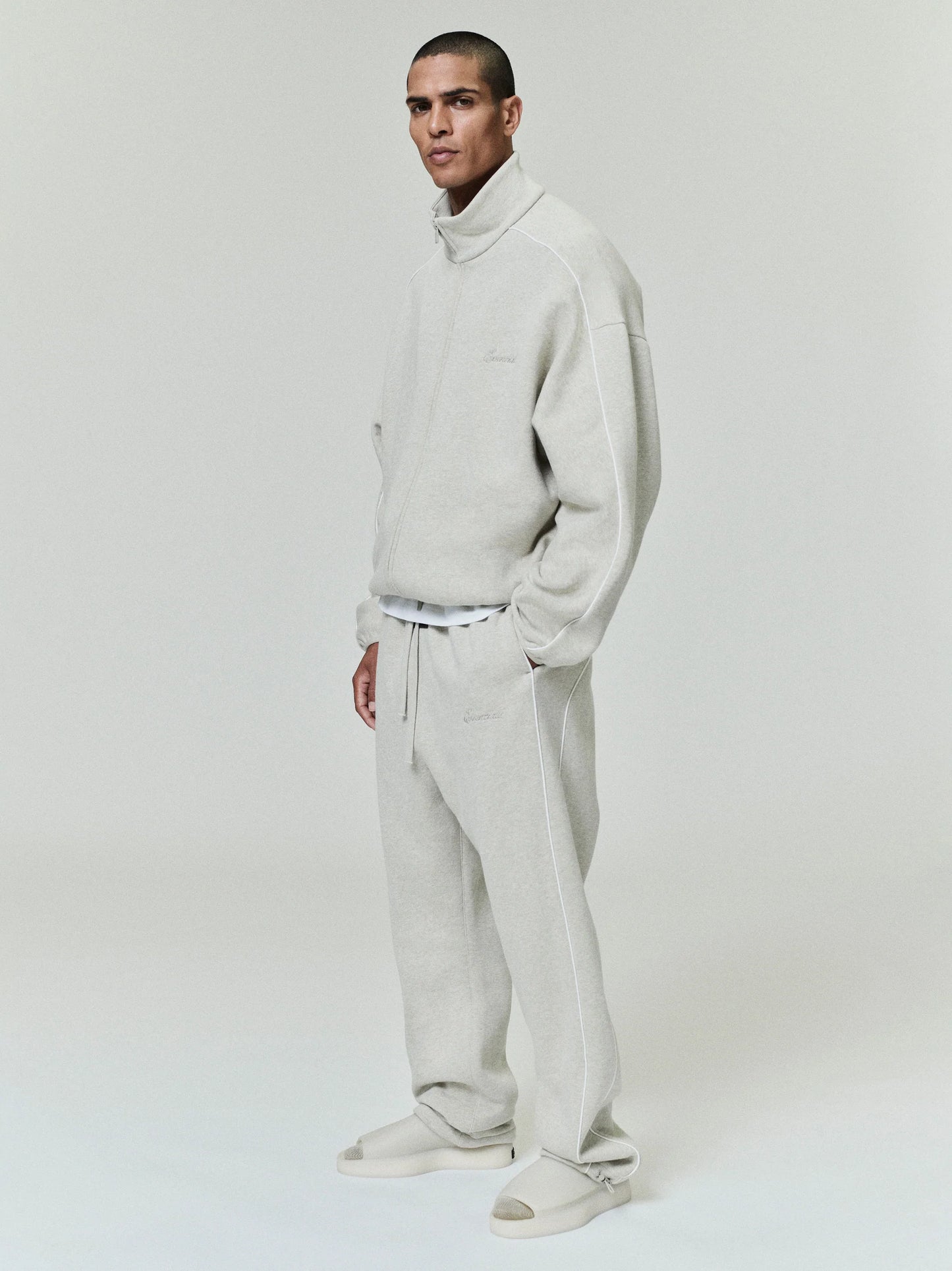 ESSENTIALS Modern Fleece Track Jacket With Piping